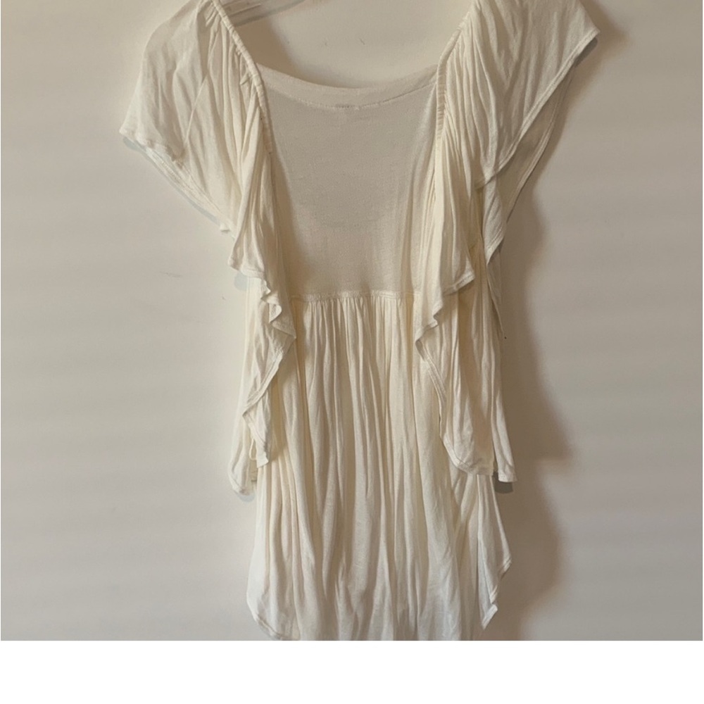 Free People Cream Lightweight Gauzy Scoop Neck Blouse